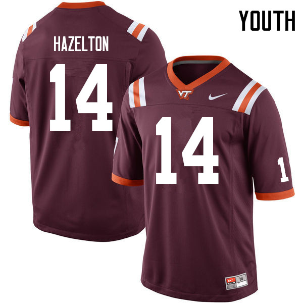 Youth #14 Damon Hazelton Virginia Tech Hokies College Football Jerseys Sale-Maroon
